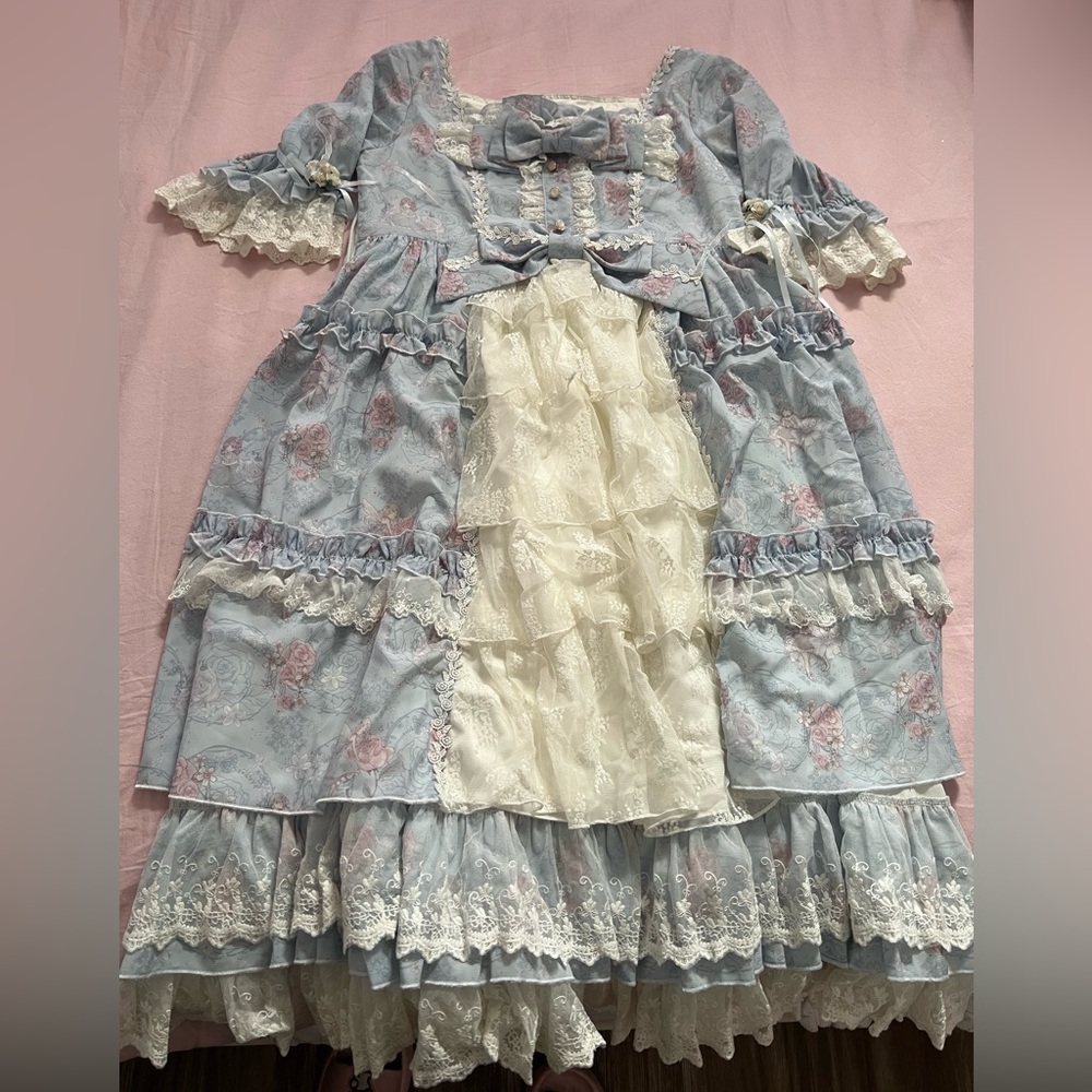 Lolita Blue and White Rococo Marie Antoinette Lace Midi Dress